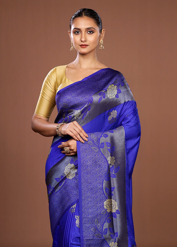 Blue Dupion Silk Saree With Blouse Piece