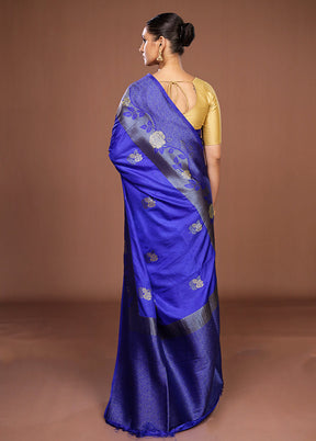 Blue Dupion Silk Saree With Blouse Piece