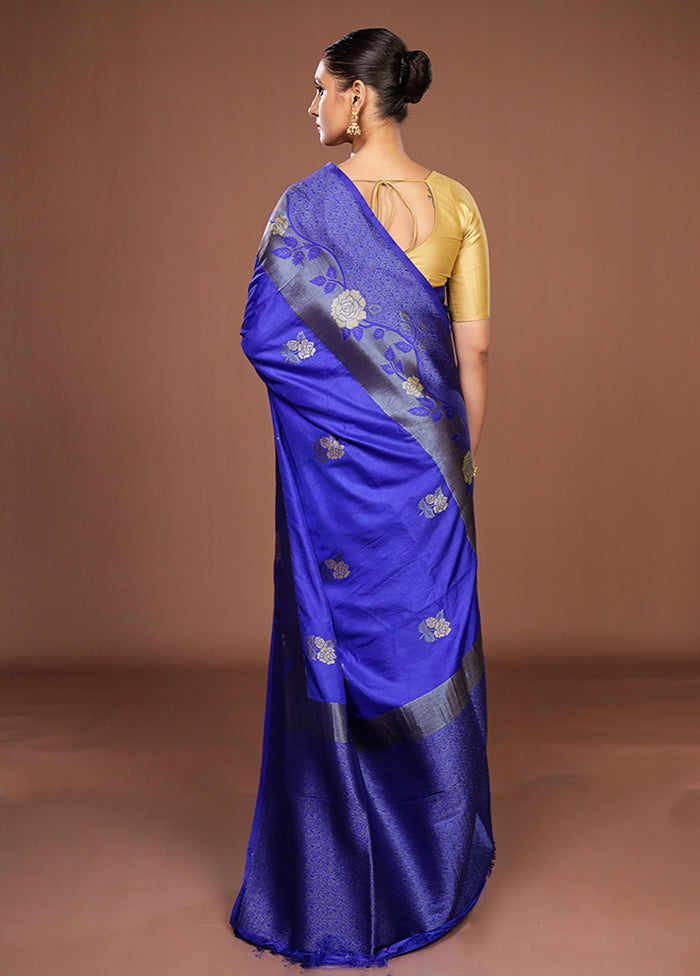 Blue Dupion Silk Saree With Blouse Piece