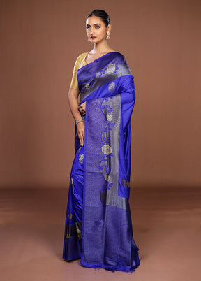 Blue Dupion Silk Saree With Blouse Piece