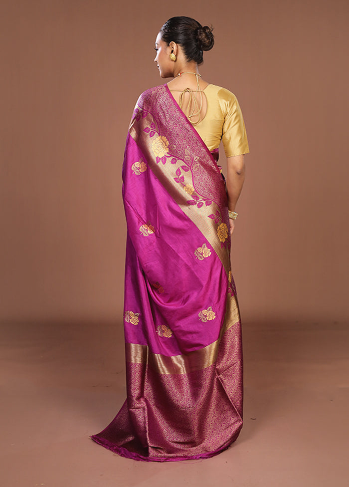 Purple Dupion Silk Saree With Blouse Piece