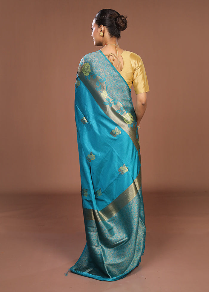 Green Dupion Silk Saree With Blouse Piece