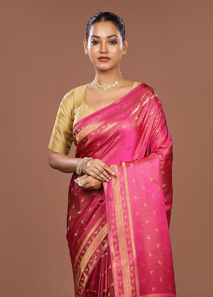 Pink Dupion Silk Saree With Blouse Piece