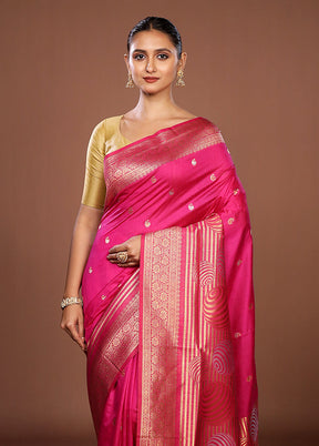 Pink Dupion Silk Saree With Blouse Piece