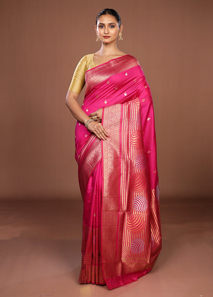 Pink Dupion Silk Saree With Blouse Piece