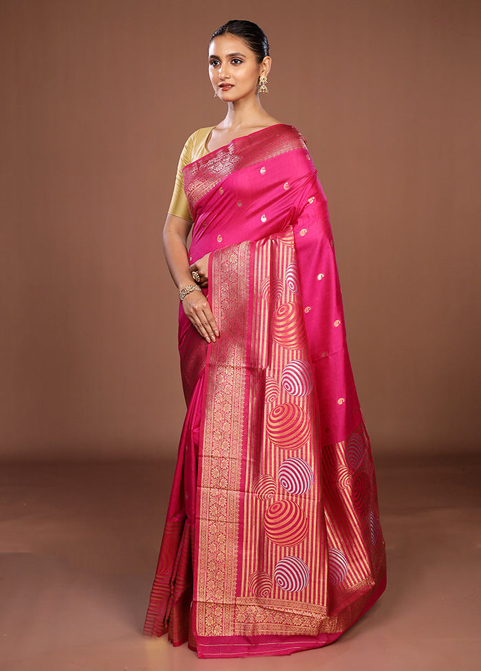 Pink Dupion Silk Saree With Blouse Piece
