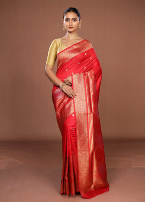 Red Dupion Silk Saree With Blouse Piece