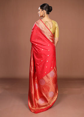Red Dupion Silk Saree With Blouse Piece