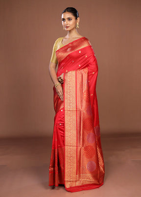 Red Dupion Silk Saree With Blouse Piece