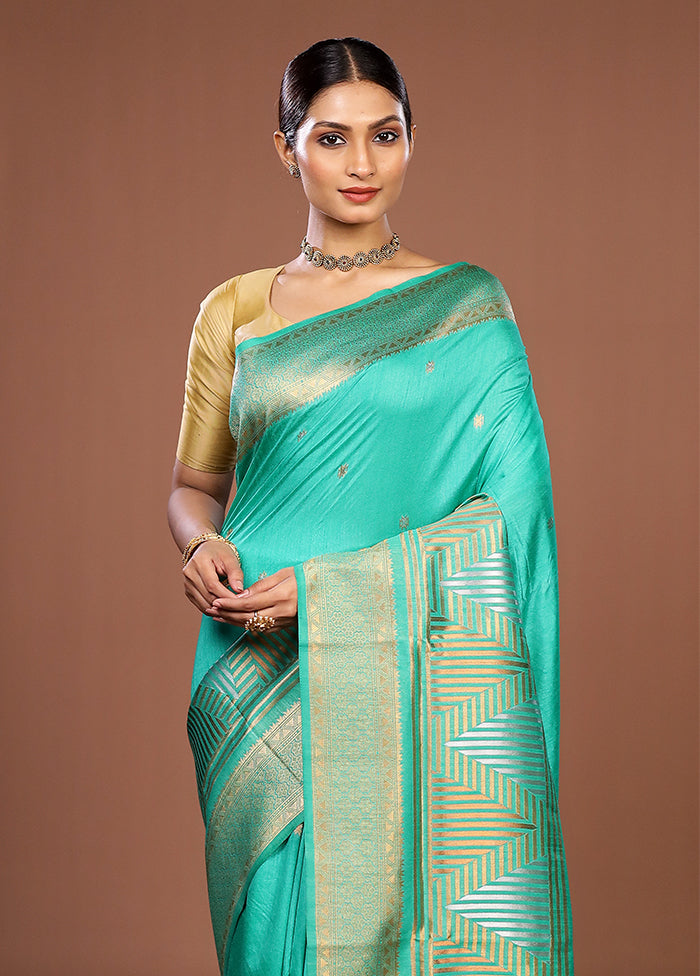 Green Dupion Silk Saree With Blouse Piece