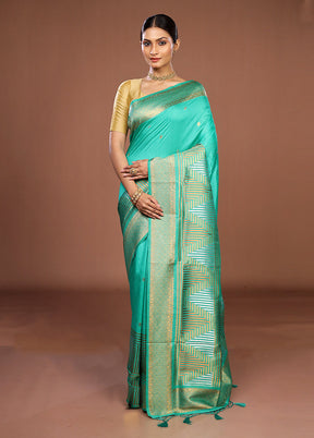 Green Dupion Silk Saree With Blouse Piece