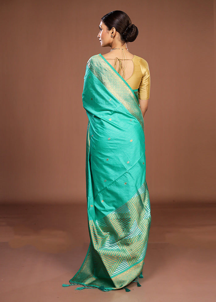 Green Dupion Silk Saree With Blouse Piece