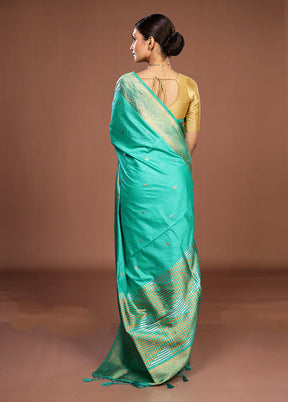 Green Dupion Silk Saree With Blouse Piece