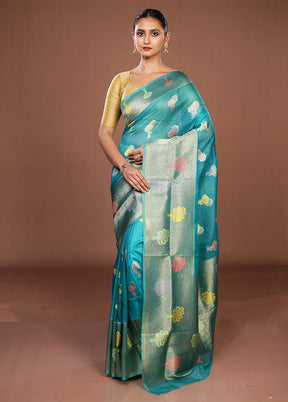 Blue Organza Saree With Blouse Piece
