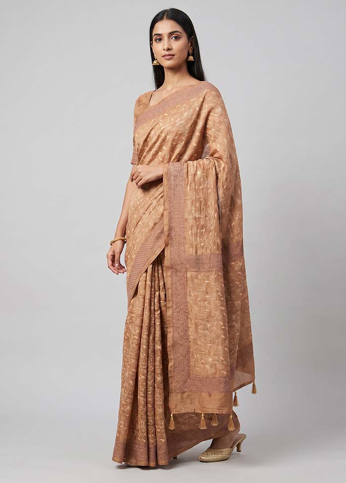 Cream Tussar Silk Saree With Blouse Piece