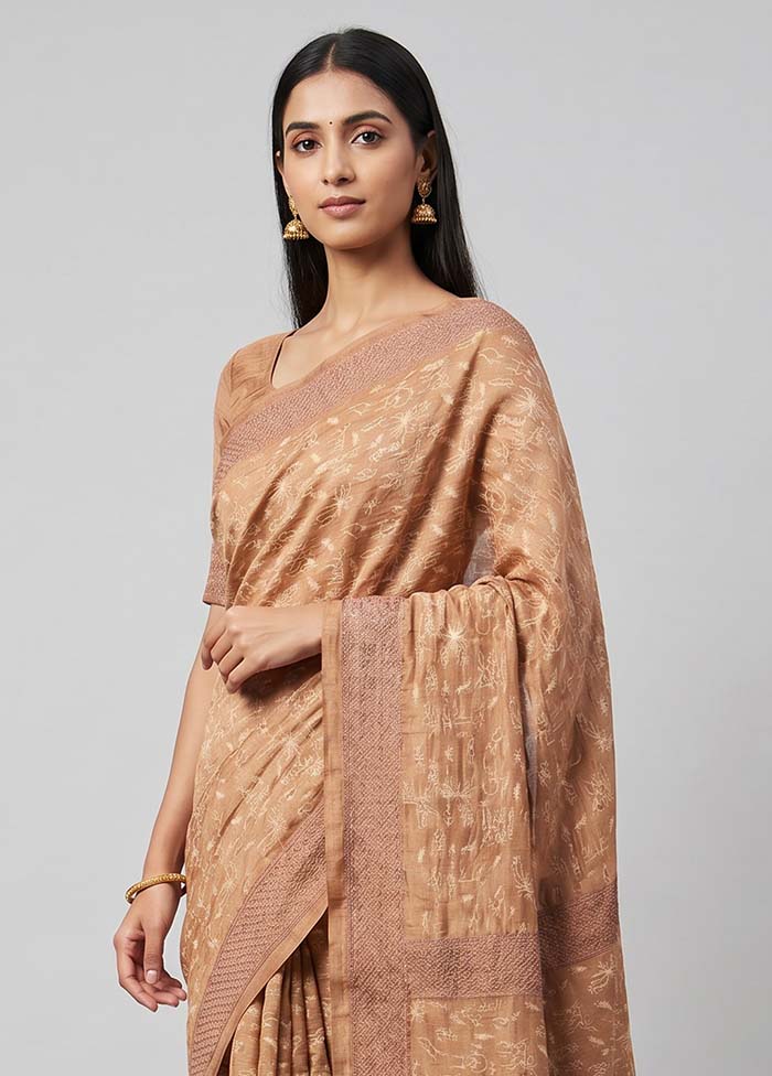 Cream Tussar Silk Saree With Blouse Piece