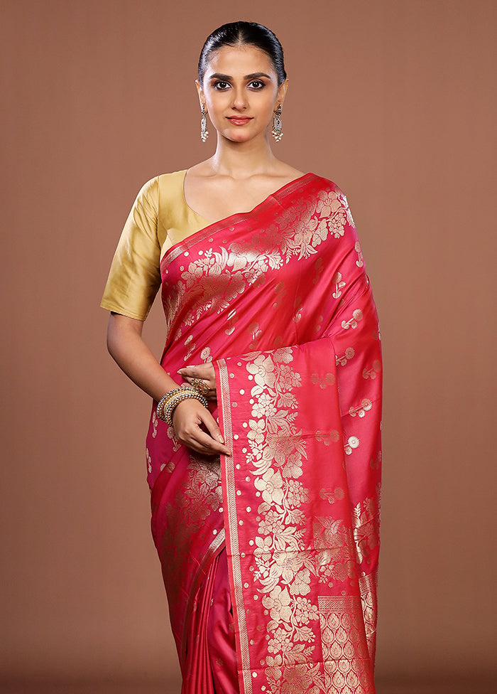 Pink Dupion Silk Saree With Blouse Piece