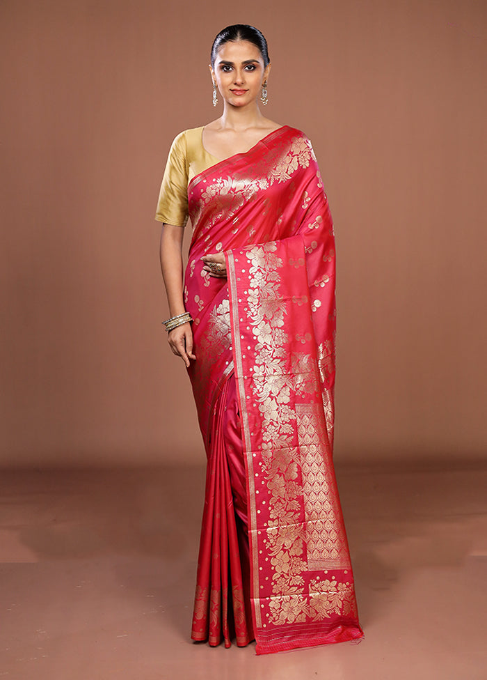 Pink Dupion Silk Saree With Blouse Piece