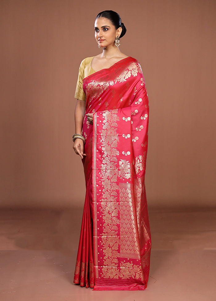 Pink Dupion Silk Saree With Blouse Piece