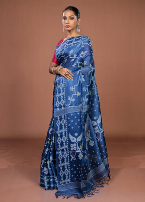 Multicolor Handloom Tussar Pure Silk Saree With Blouse Piece
