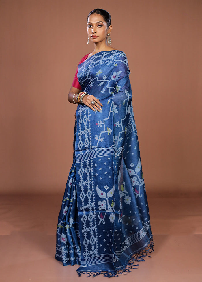 Multicolor Handloom Tussar Pure Silk Saree With Blouse Piece