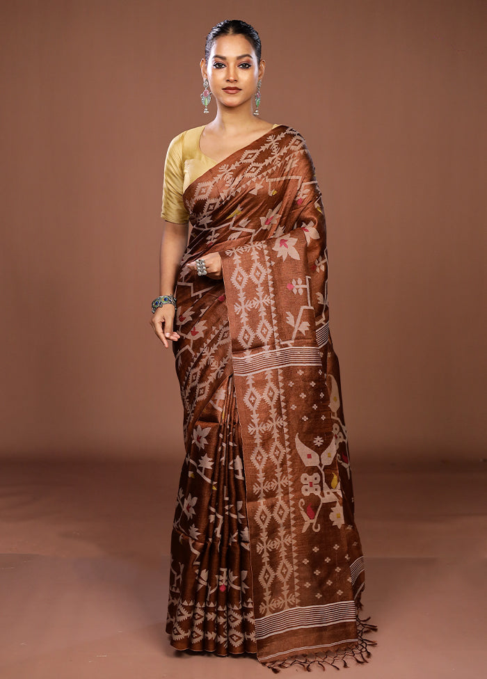 Multicolor Handloom Tussar Pure Silk Saree With Blouse Piece
