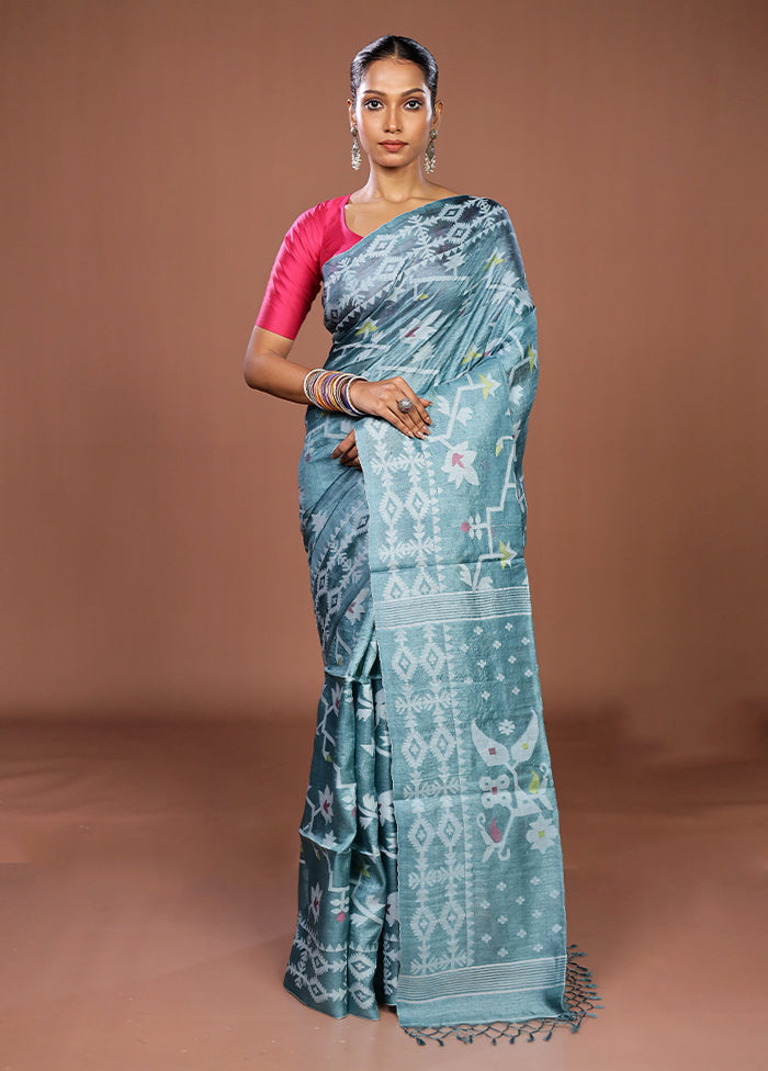 Multicolor Handloom Tussar Pure Silk Saree With Blouse Piece