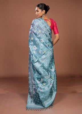 Multicolor Handloom Tussar Pure Silk Saree With Blouse Piece