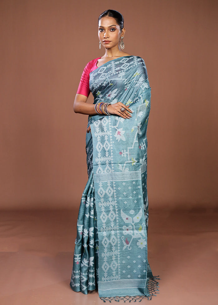 Multicolor Handloom Tussar Pure Silk Saree With Blouse Piece