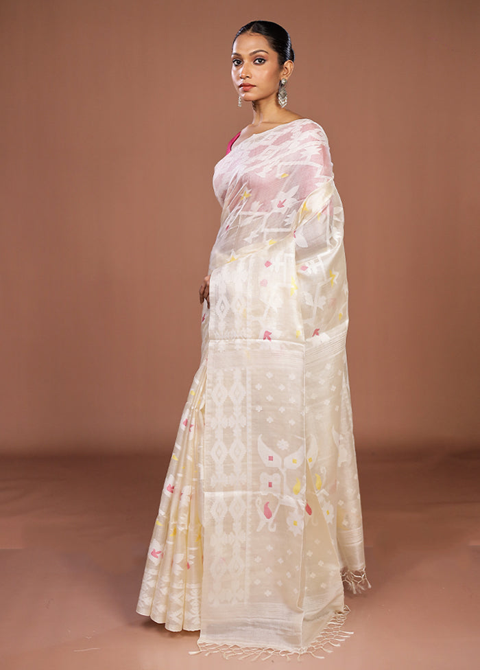 Multicolor Handloom Tussar Pure Silk Saree With Blouse Piece