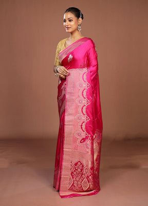 Pink Dupion Silk Saree With Blouse Piece