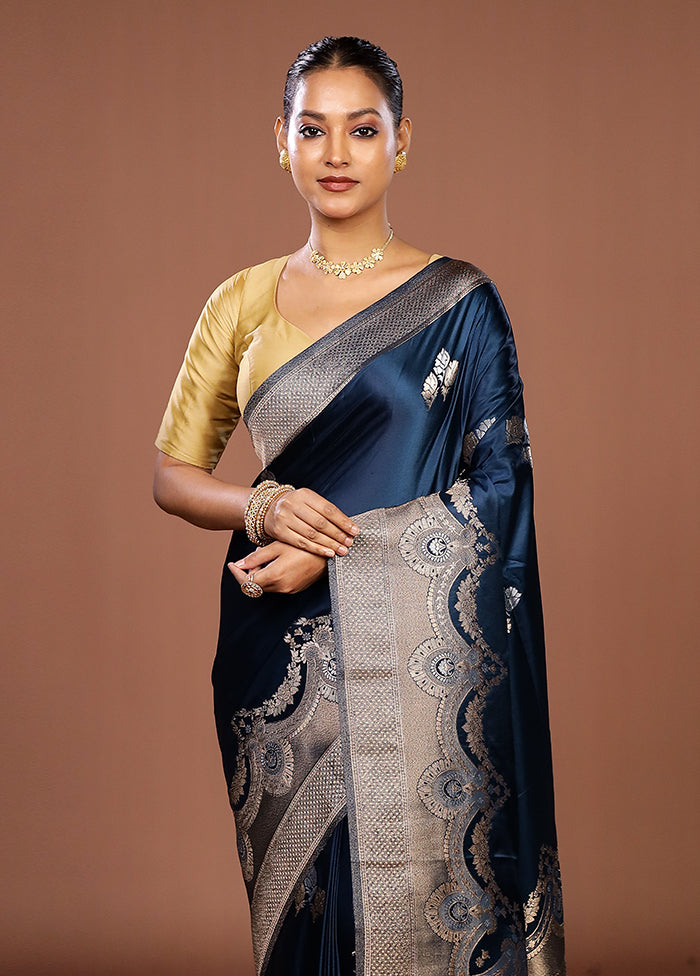 Blue Dupion Silk Saree With Blouse Piece