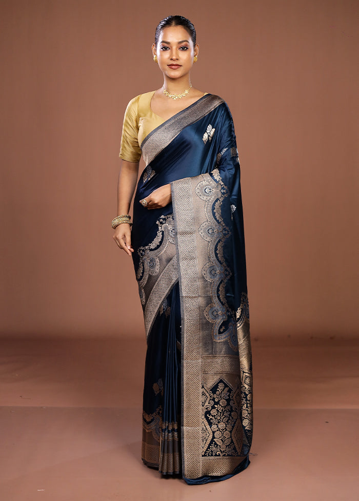 Blue Dupion Silk Saree With Blouse Piece