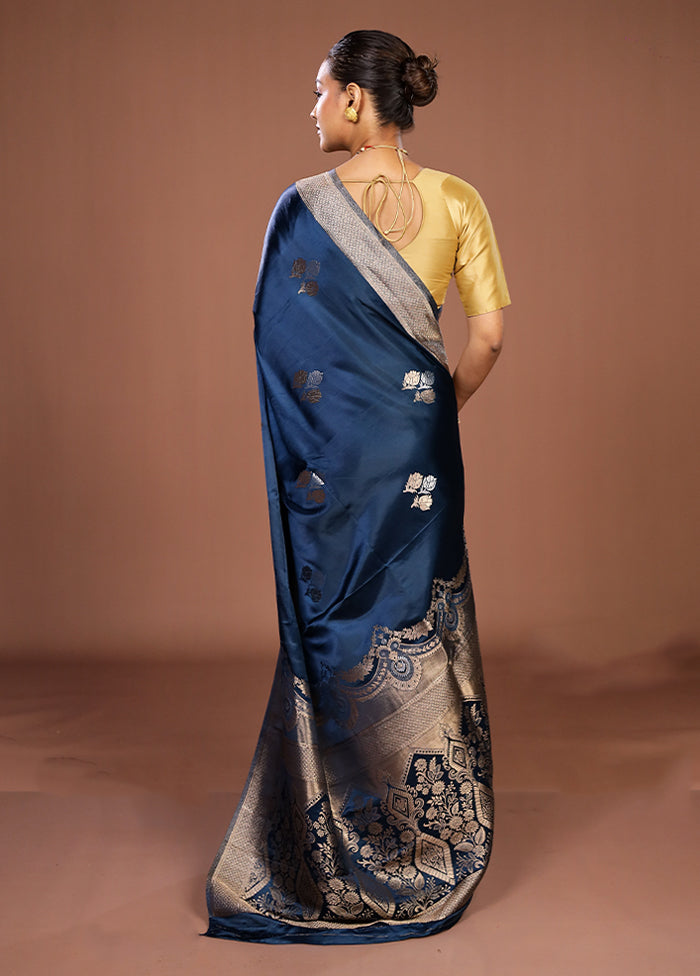 Blue Dupion Silk Saree With Blouse Piece
