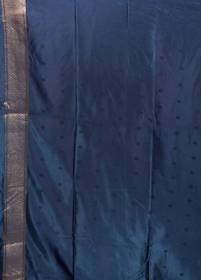 Blue Dupion Silk Saree With Blouse Piece