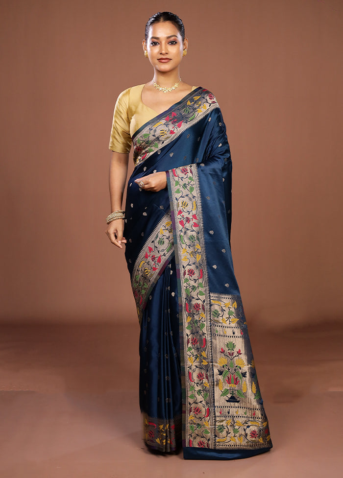 Blue Dupion Silk Saree With Blouse Piece