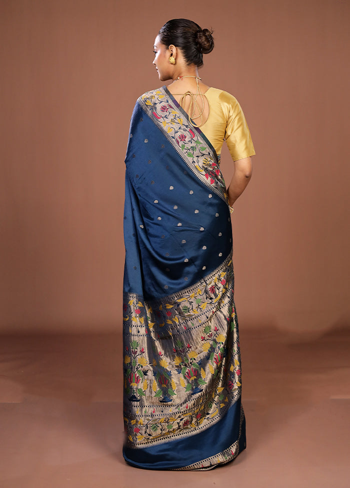 Blue Dupion Silk Saree With Blouse Piece