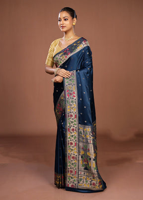 Blue Dupion Silk Saree With Blouse Piece