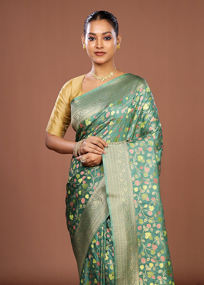 Green Dupion Silk Saree With Blouse Piece