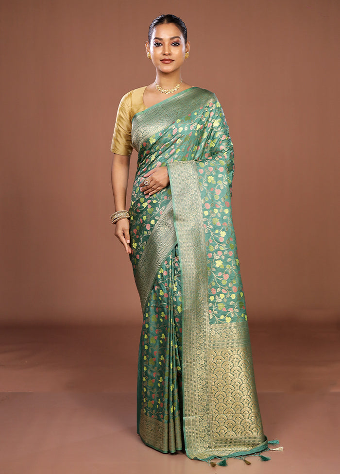 Green Dupion Silk Saree With Blouse Piece