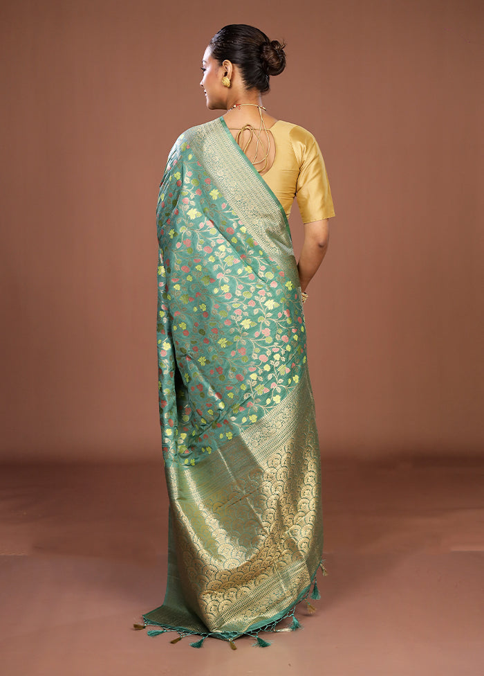 Green Dupion Silk Saree With Blouse Piece