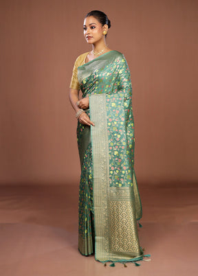 Green Dupion Silk Saree With Blouse Piece