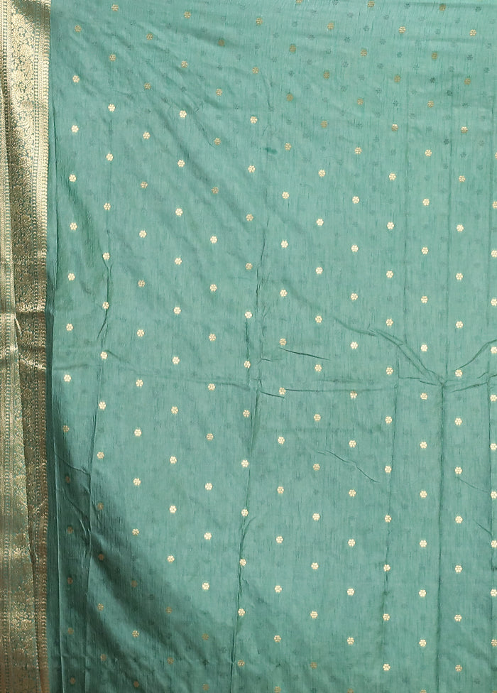 Green Dupion Silk Saree With Blouse Piece