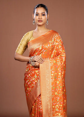 Rust Dupion Silk Saree With Blouse Piece