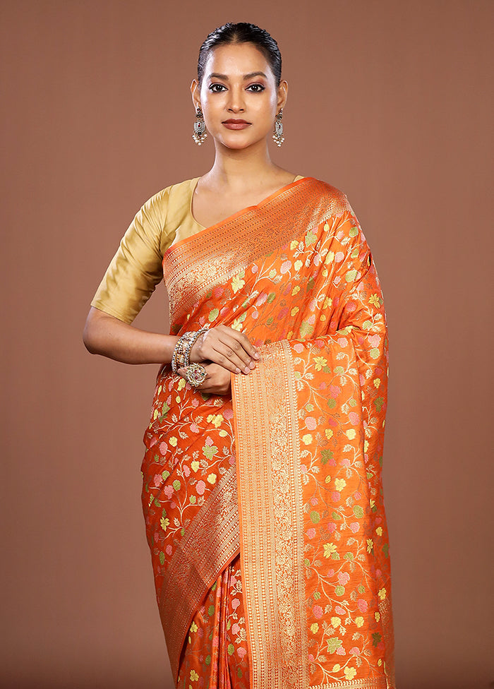 Rust Dupion Silk Saree With Blouse Piece