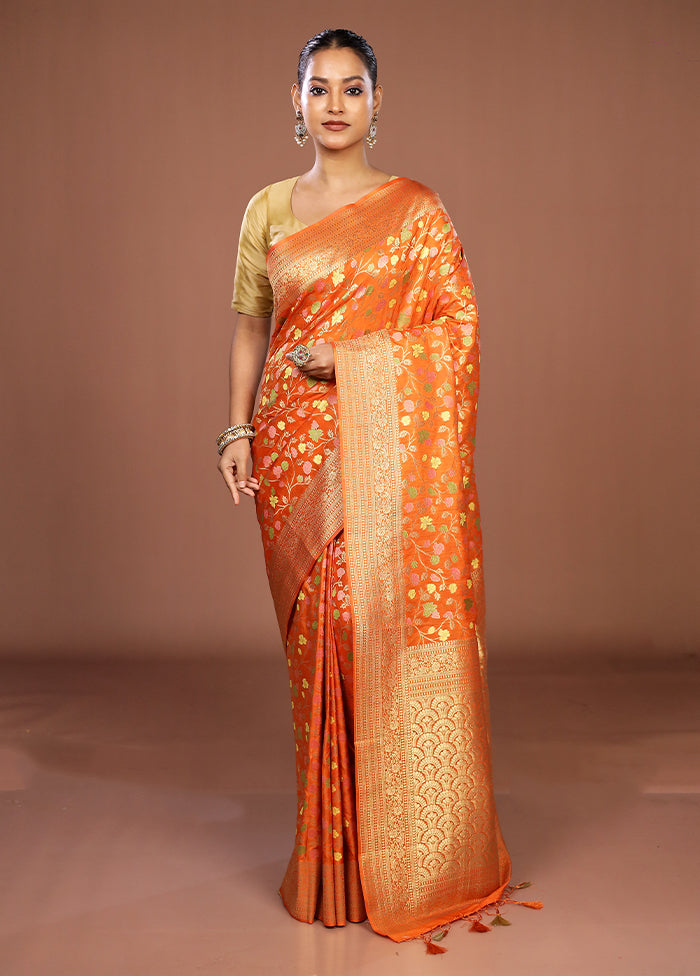 Rust Dupion Silk Saree With Blouse Piece