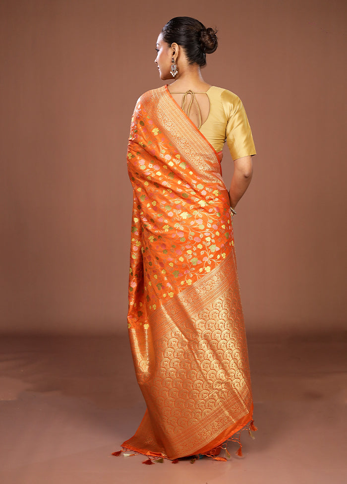 Rust Dupion Silk Saree With Blouse Piece