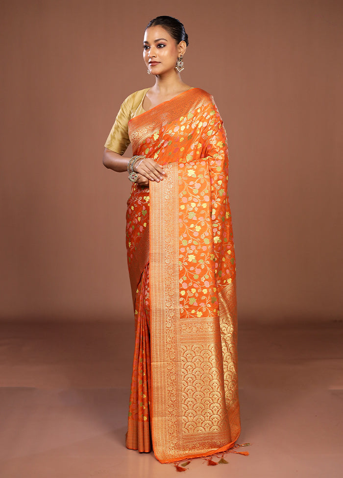 Rust Dupion Silk Saree With Blouse Piece