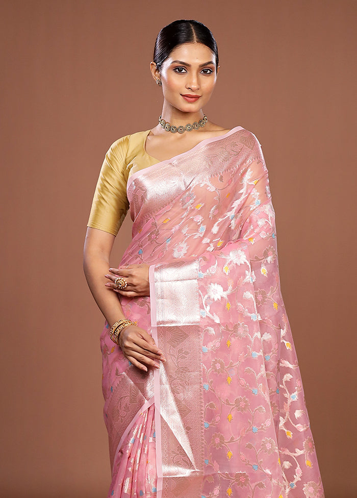 Pink Organza Saree With Blouse Piece