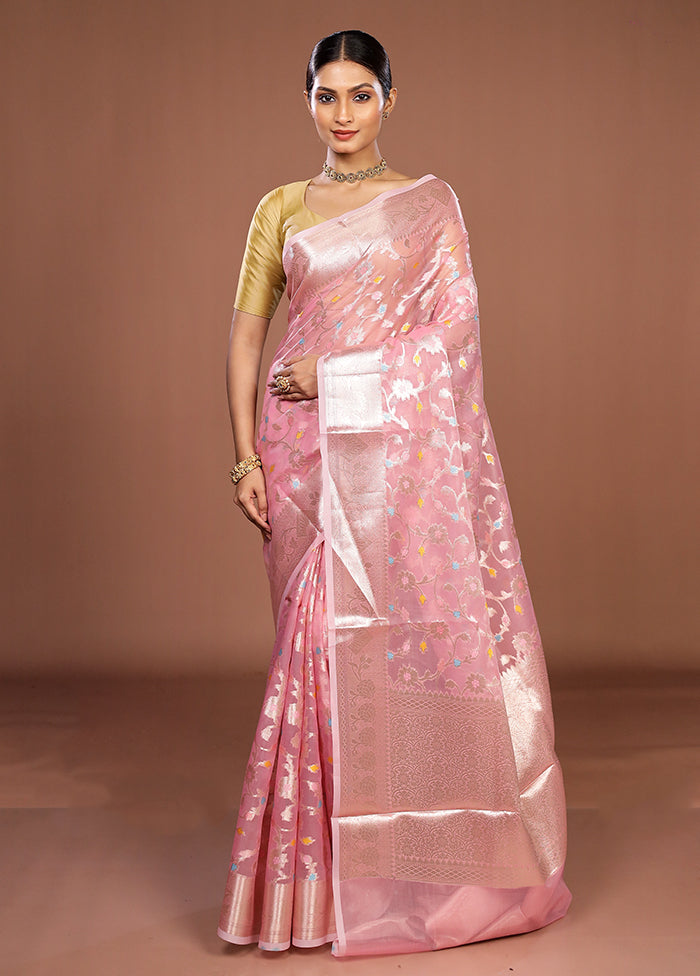 Pink Organza Saree With Blouse Piece